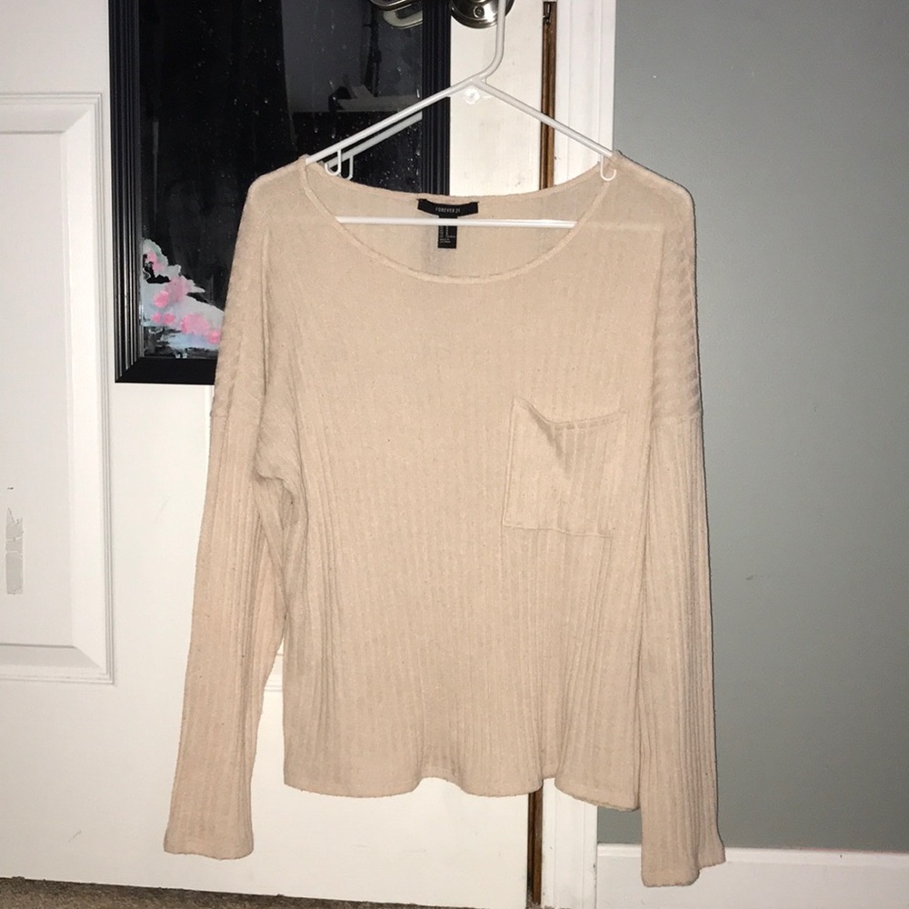 Forever 21 Long Sleeved Pink/Cream Ribbed Shirt